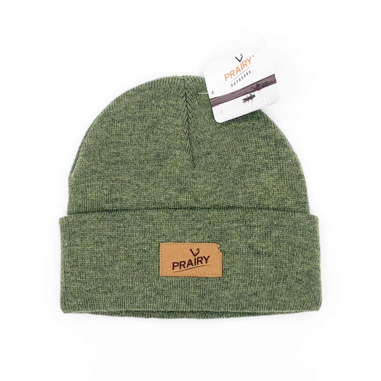 Olive Beanie w/ Faux Leather | Prairy